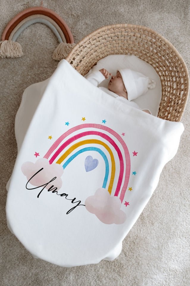 %100 Organik İsme Özel 6lı Hastane Çıkışı Tulum Set Gökkuşağı