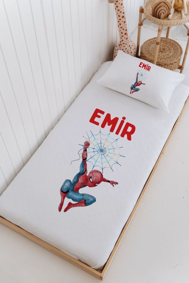 İsme Özel %100 Pamuk Bebek Ve Çocuk Tek Kişilik 165 X 225 Cm Pike Takımı-Örümcek Adam