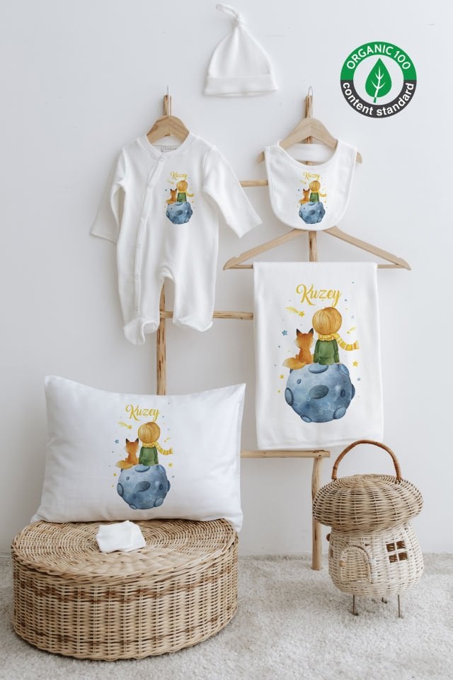 %100 Organik İsme Özel 6lı Hastane Çıkışı Tulum Set Küçük Prens