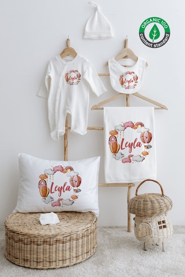 %100 Organik İsme Özel 6lı Hastane Çıkışı Tulum Set Balon