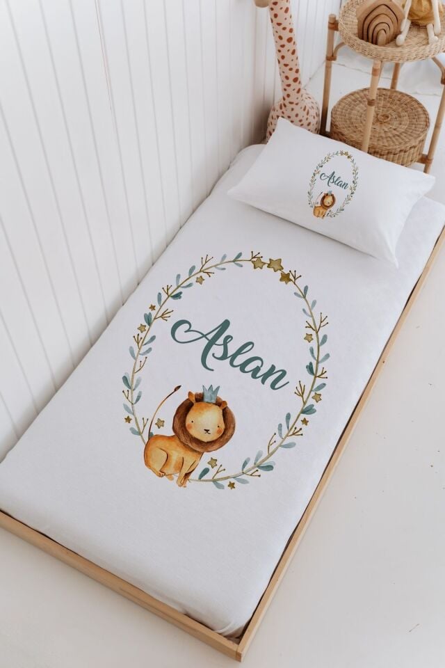 İsme Özel Bebek Ve Çocuk Tek Kişilik Pike Takımı (160 X 220cm)-Aslan