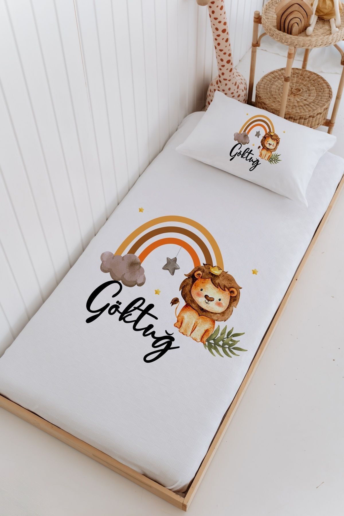 İsme Özel Bebek Ve Çocuk Tek Kişilik Pike Takımı (160 X 220cm)-Aslan