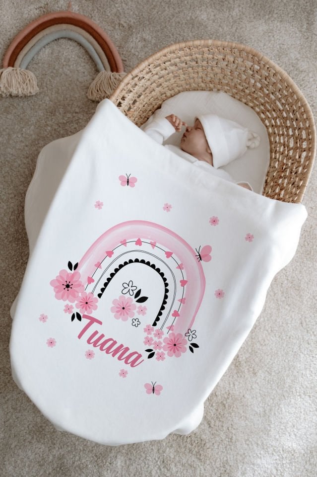 %100 Organik İsme Özel 6lı Hastane Çıkışı Tulum Set Gökkuşağı