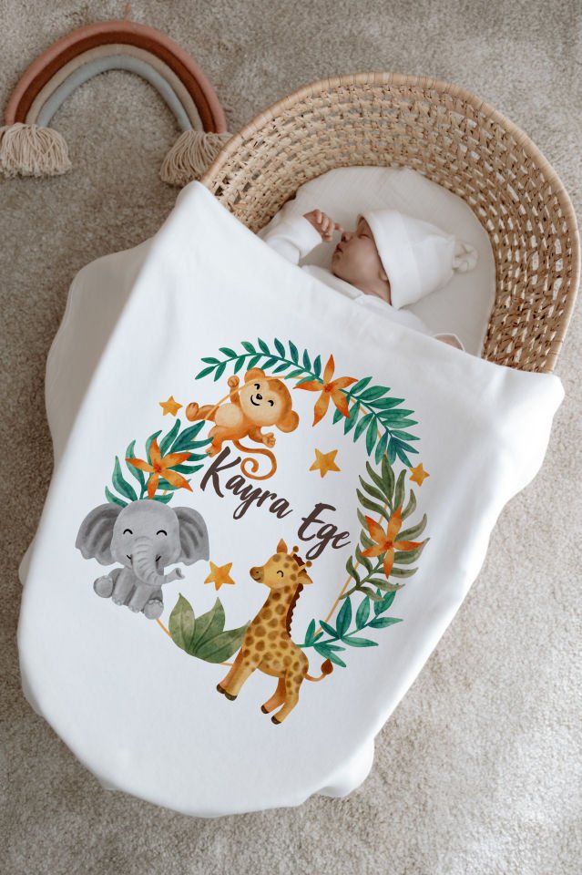 %100 Organik İsme Özel 6lı Hastane Çıkışı Tulum Set Safari