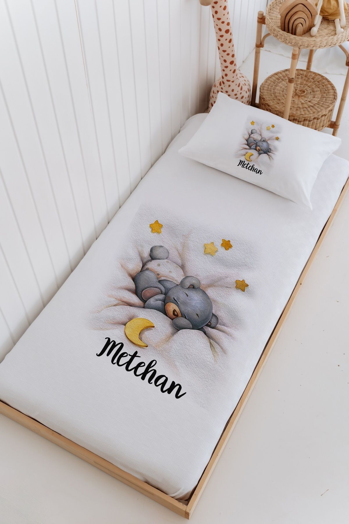 İsme Özel Bebek Ve Çocuk Tek Kişilik Pike Takımı (160 X 220cm)-Ayıcık