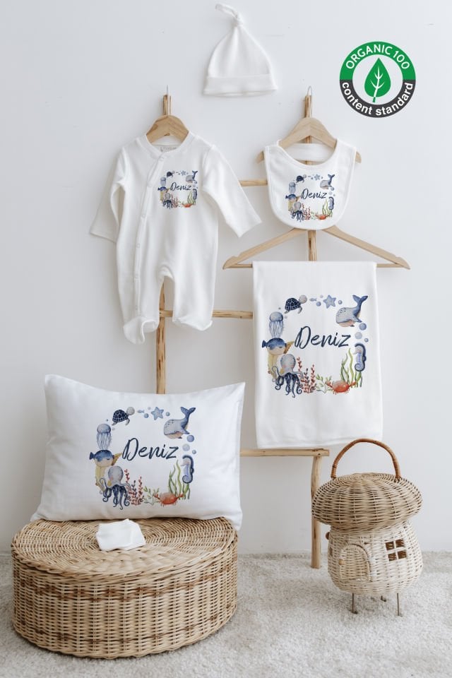%100 Organik İsme Özel 6lı Hastane Çıkışı Tulum Set Ahtapot