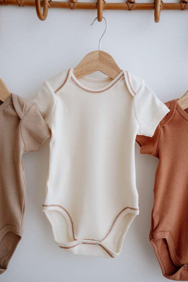 3lü Pamuklu Kaşkorse Kısa Kollu Body Set (Taş/Ekru/Kiremit)