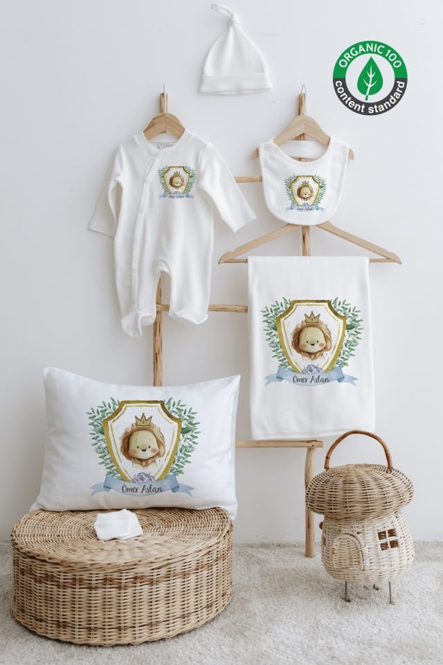 %100 Organik İsme Özel 6lı Hastane Çıkışı Tulum Set Aslan