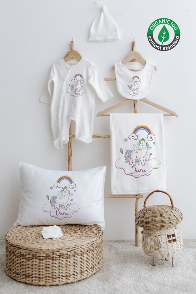 %100 Organik İsme Özel 6lı Hastane Çıkışı Tulum Set Unicorn