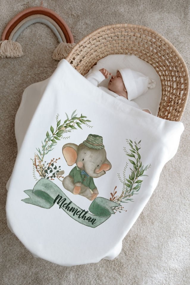 %100 Organik İsme Özel 6lı Hastane Çıkışı Tulum Set Fil