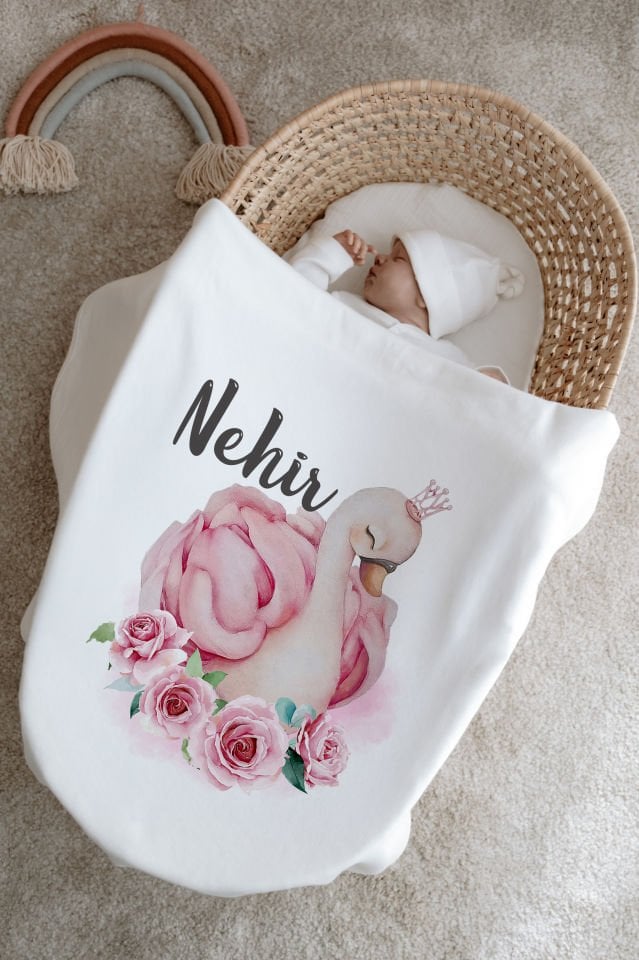 %100 Organik İsme Özel 6lı Hastane Çıkışı Tulum Set Kuğu
