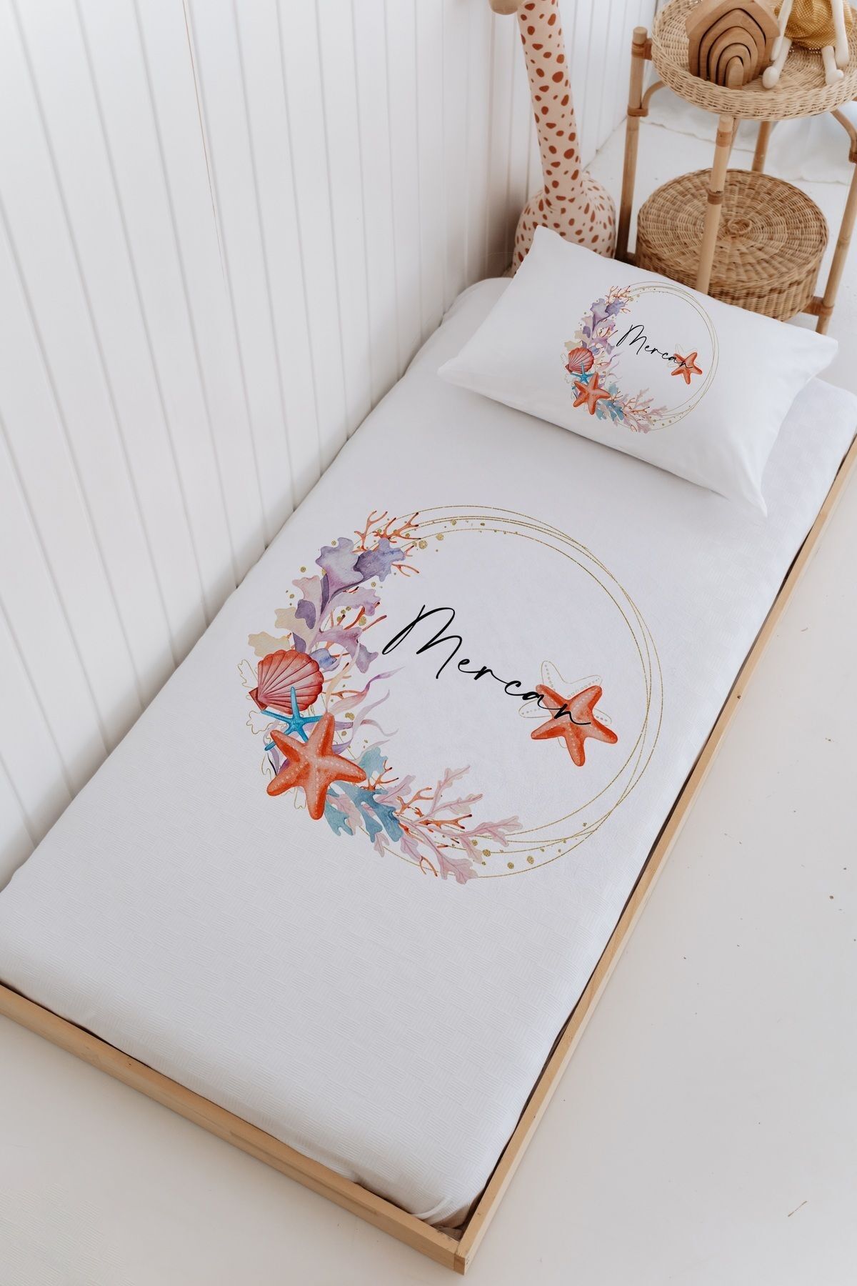 İsme Özel Bebek Ve Çocuk Tek Kişilik Pike Takımı (160 X 220cm)-Deniz Çemberi