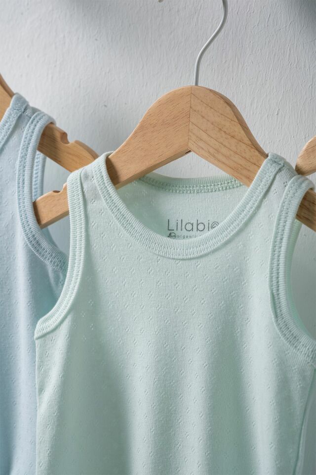 %100 Organik Pamuk 3lü Jakarlı Atlet Bebek Body Seti Mint 9 - 12 Ay - Çok Renkli