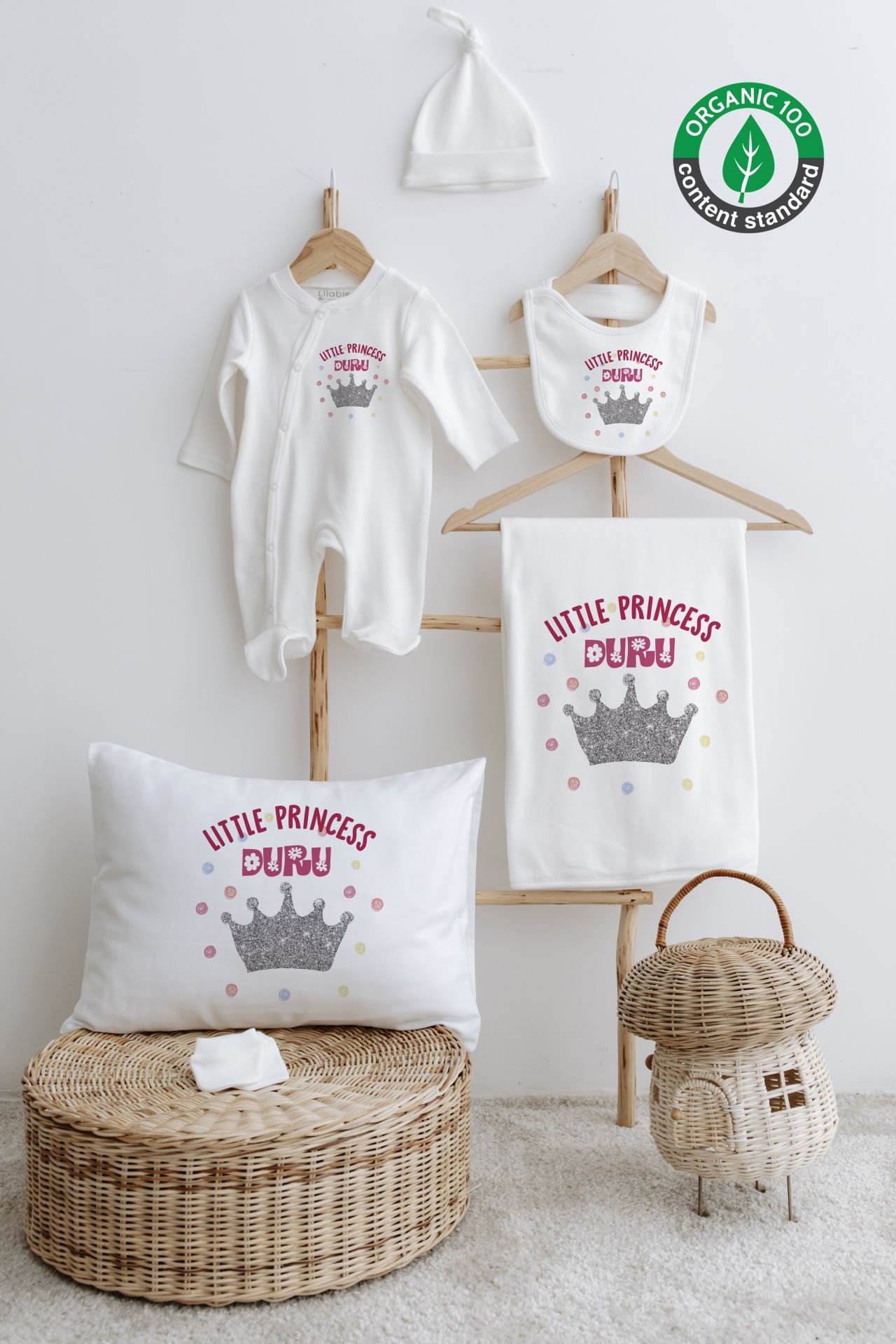 %100 Organik İsme Özel 6lı Hastane Çıkışı Tulum Set Prenses