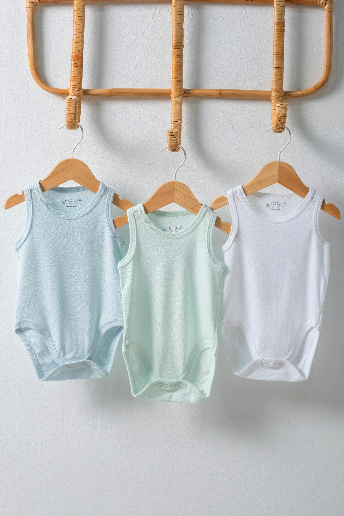 %100 Organik Pamuk 3lü Jakarlı Atlet Bebek Body Seti Mint Yeni Doğan - Çok Renkli