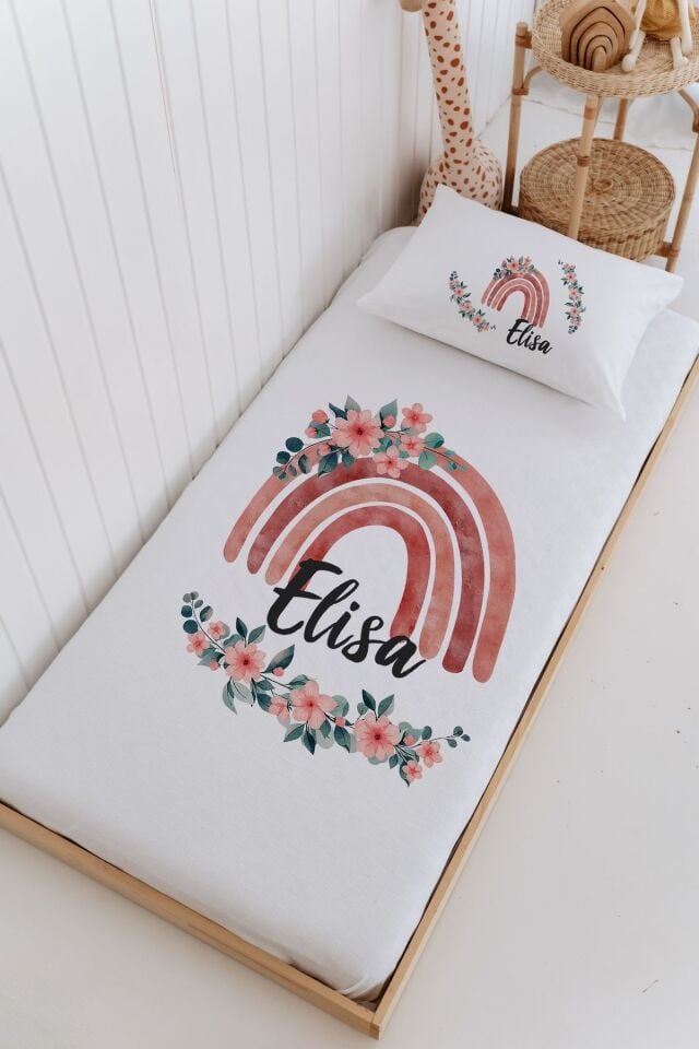 İsme Özel %100 Pamuk Bebek Ve Çocuk Tek Kişilik 165 X 225 Cm Pike Takımı-Gökkuşağı