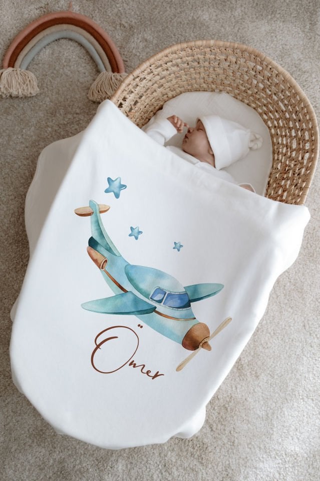 %100 Organik İsme Özel 6lı Hastane Çıkışı Tulum Set Uçak