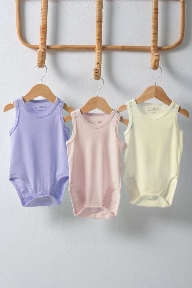 %100 Organik Pamuk 3lü Jakarlı Atlet Bebek Body Seti Lila 2 YAŞ - Çok Renkli