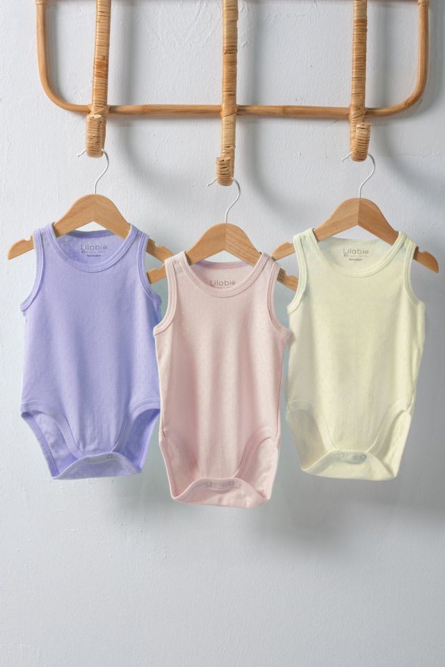 %100 Organik Pamuk 3lü Jakarlı Atlet Bebek Body Seti Lila 9 - 12 Ay - Çok Renkli