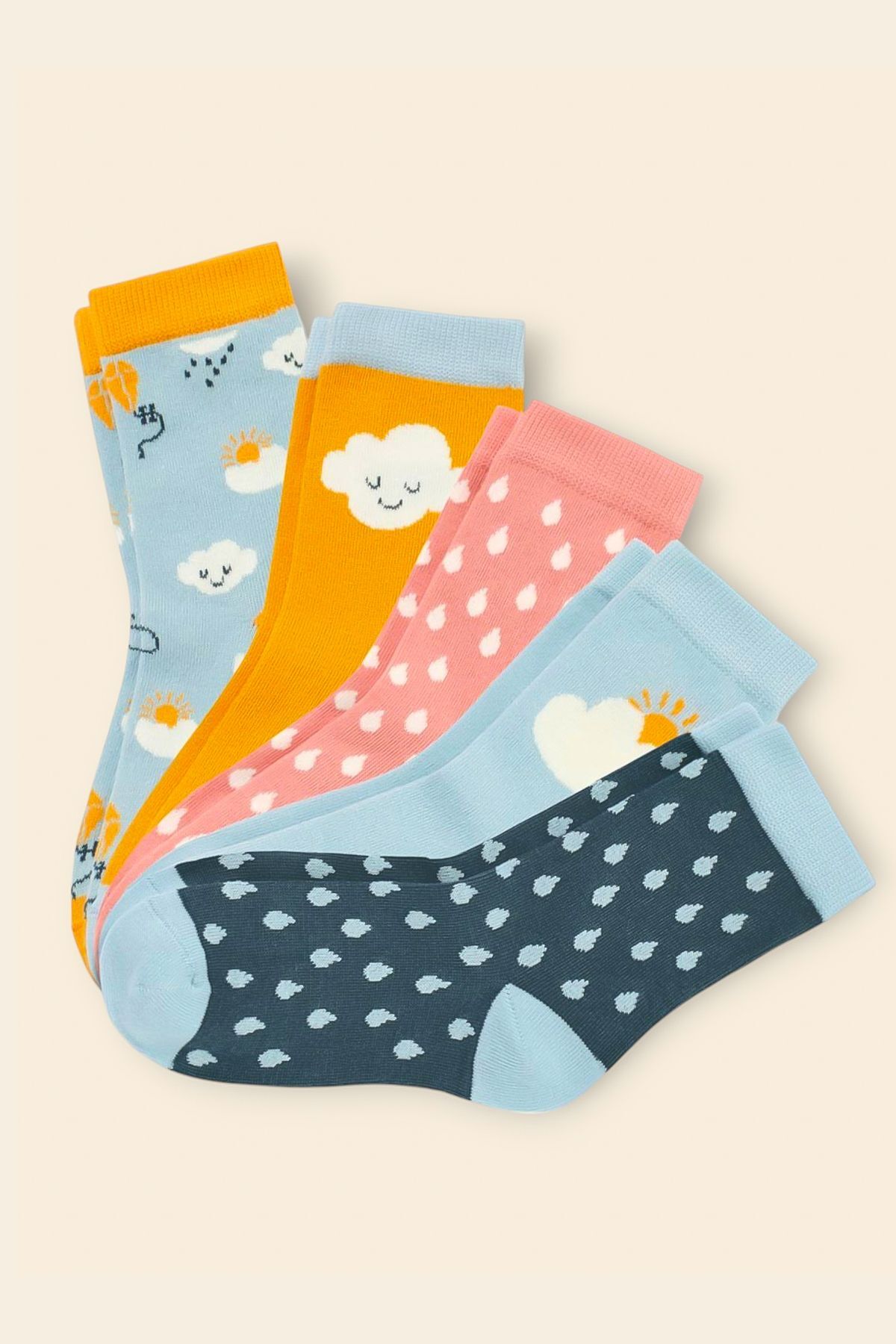 Bulut Desenli 5'li Soket Çorap 12-24 Ay - Renkli