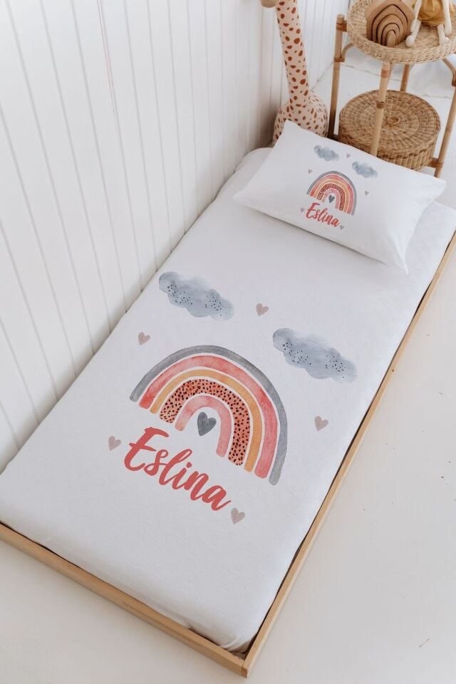 İsme Özel Bebek Ve Çocuk Tek Kişilik Pike Takımı (160 X 220cm) -Gökkuşağı