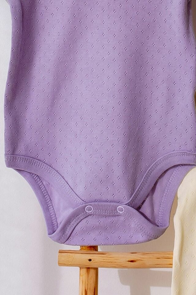 %100 Organik Pamuk 3lü Jakarlı Atlet Bebek Body Seti Lila 6-9 AY - Çok Renkli
