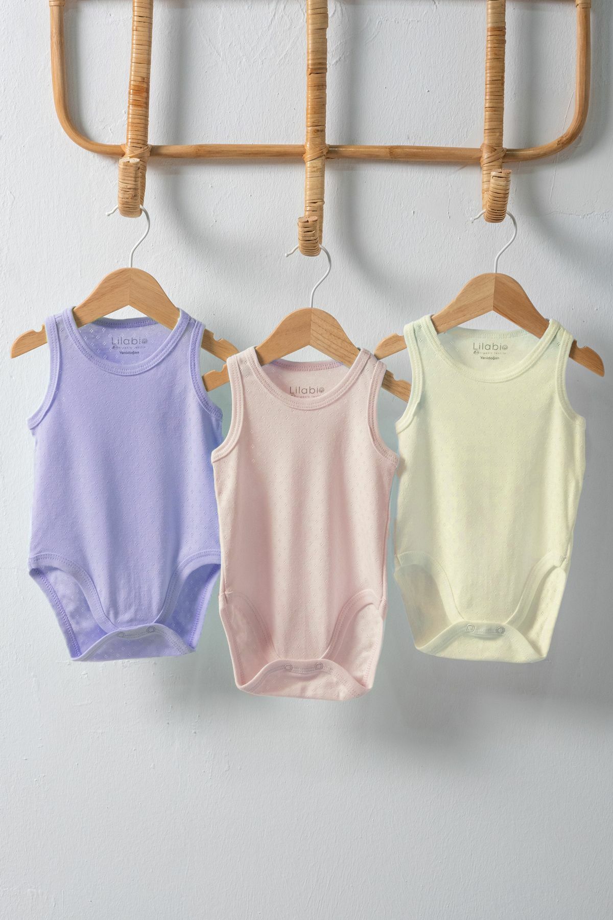 %100 Organik Pamuk 3lü Jakarlı Atlet Bebek Body Seti Lila 1 Yaş - Çok Renkli