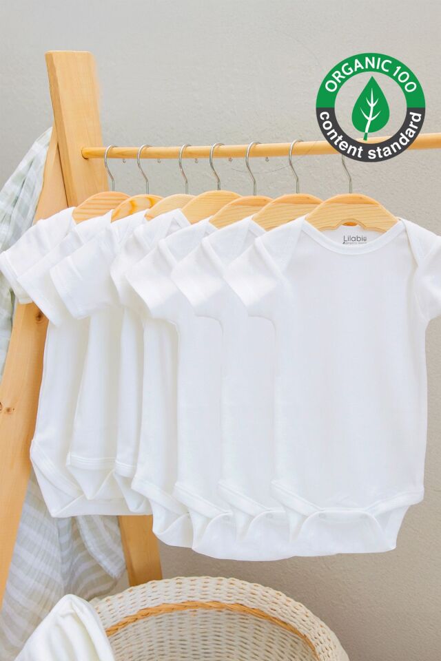 %100 Organik Pamuk 7li Beyaz Kısa Kollu Bebek Body
