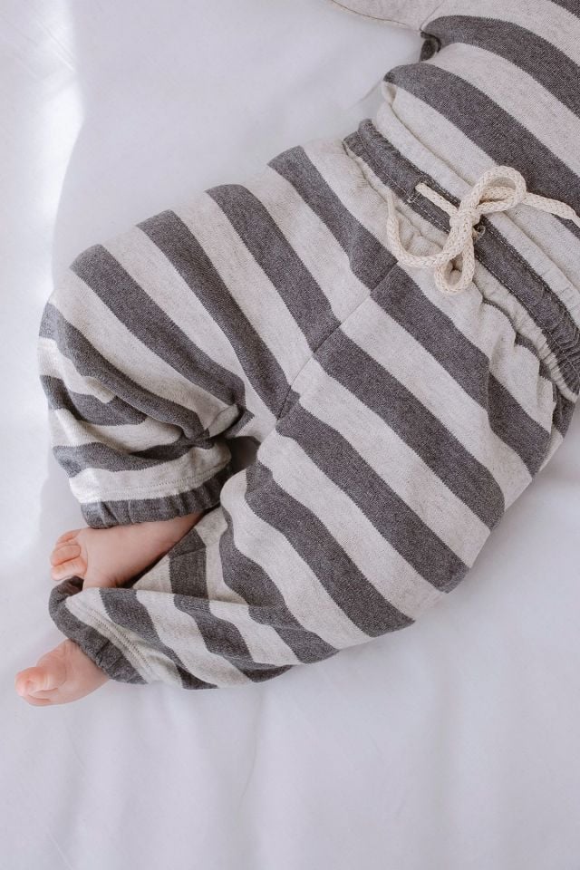 %100 Organik Pamuk 2li Çizgili Bebek Takım 1 Yaş - Gri