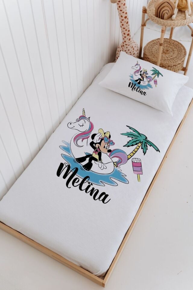 İsme Özel %100 Pamuk Bebek Ve Çocuk Tek Kişilik 165 X 225 Cm Pike Takımı-Minnie Mouse