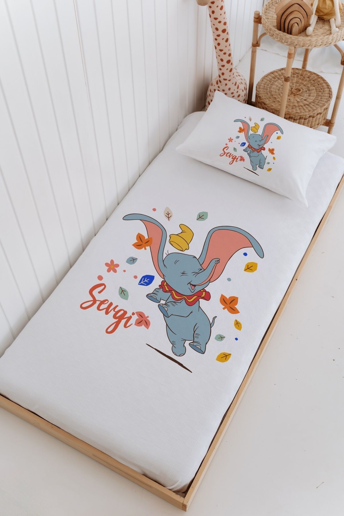 İsme Özel %100 Pamuk Bebek Ve Çocuk Tek Kişilik 165 X 225 Cm Pike Takımı-Fil