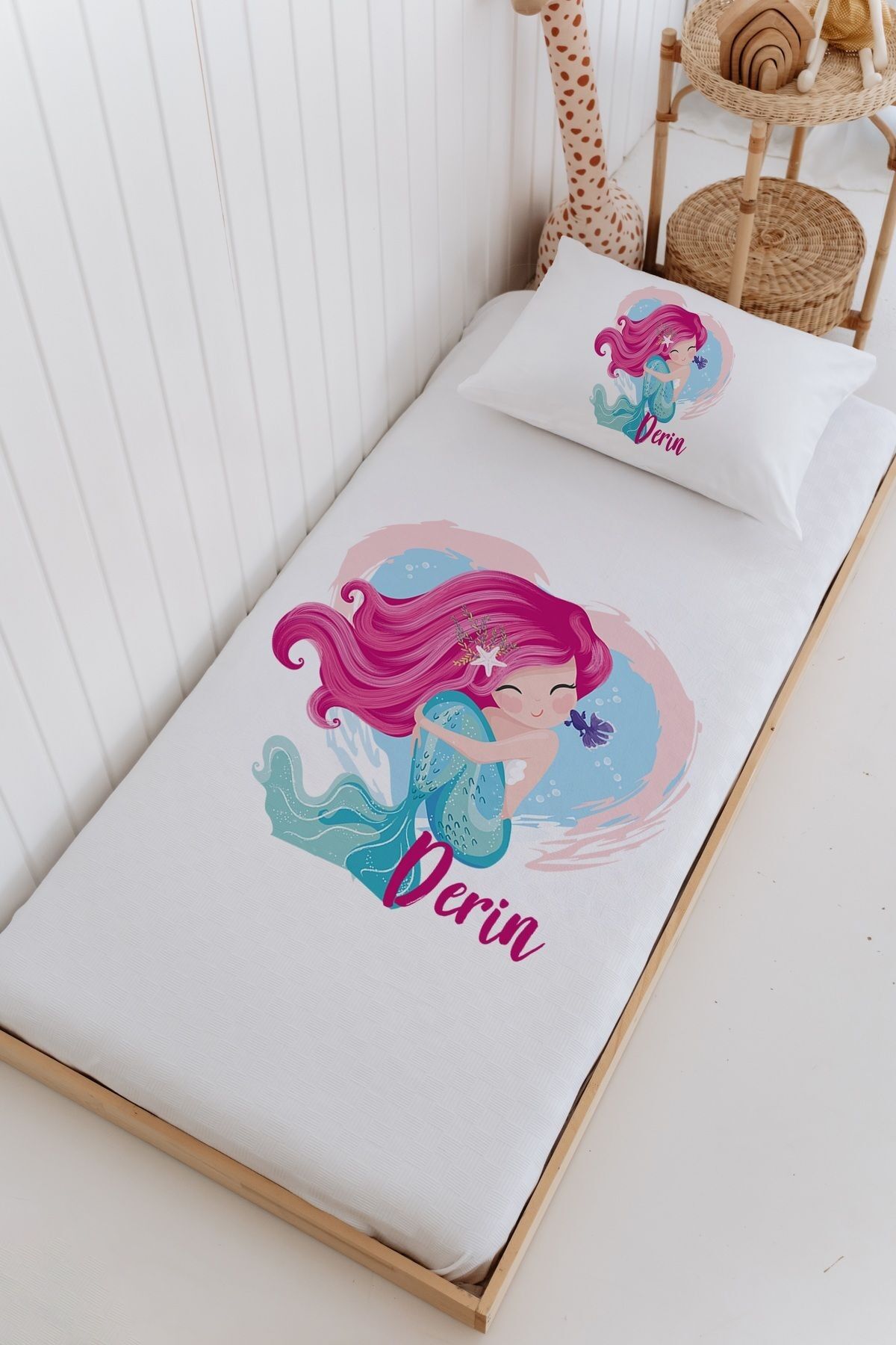 İsme Özel Bebek Ve Çocuk Tek Kişilik Pike Takımı (160 X 220cm)-Deniz Kızı