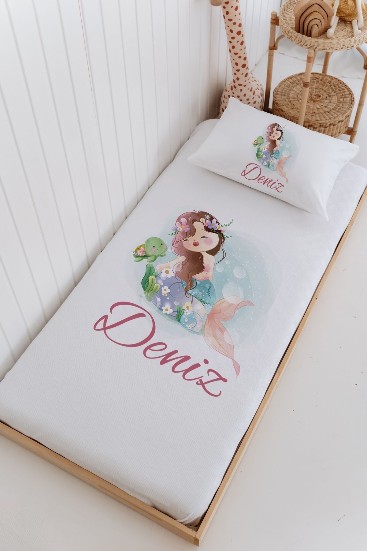 İsme Özel Bebek Ve Çocuk Tek Kişilik Pike Takımı (160 X 220cm)-Deniz Kızı