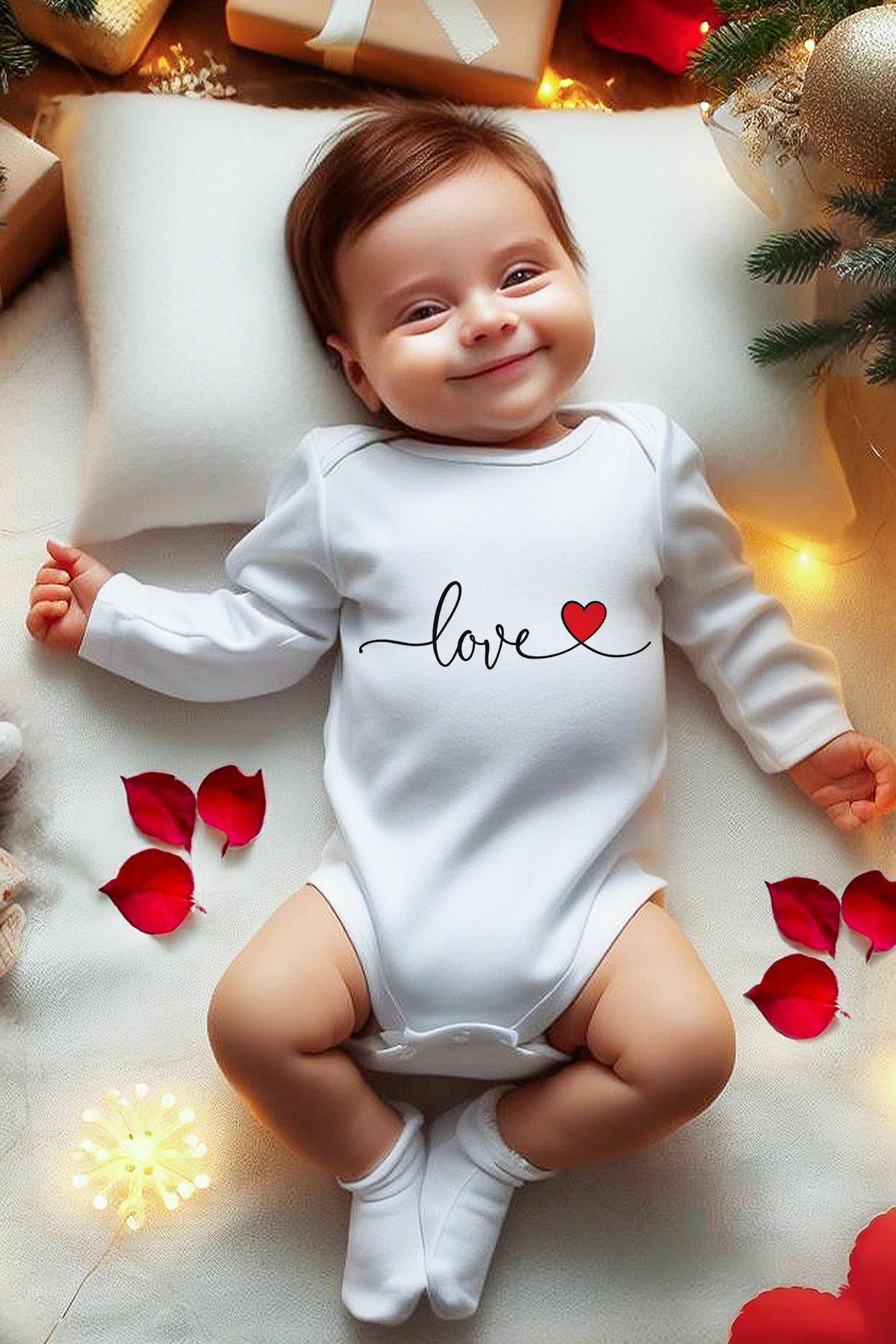 Sevgililer Günü Temalı Bebek Body 18-24 AY - Ekru
