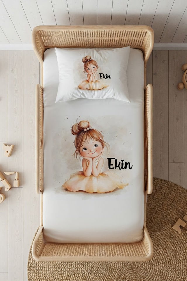 %100 Pamuk Saten İsme Özel 100x200 Tek Kişilik Lastikli Çarşaf Seti Sevimli Kız
