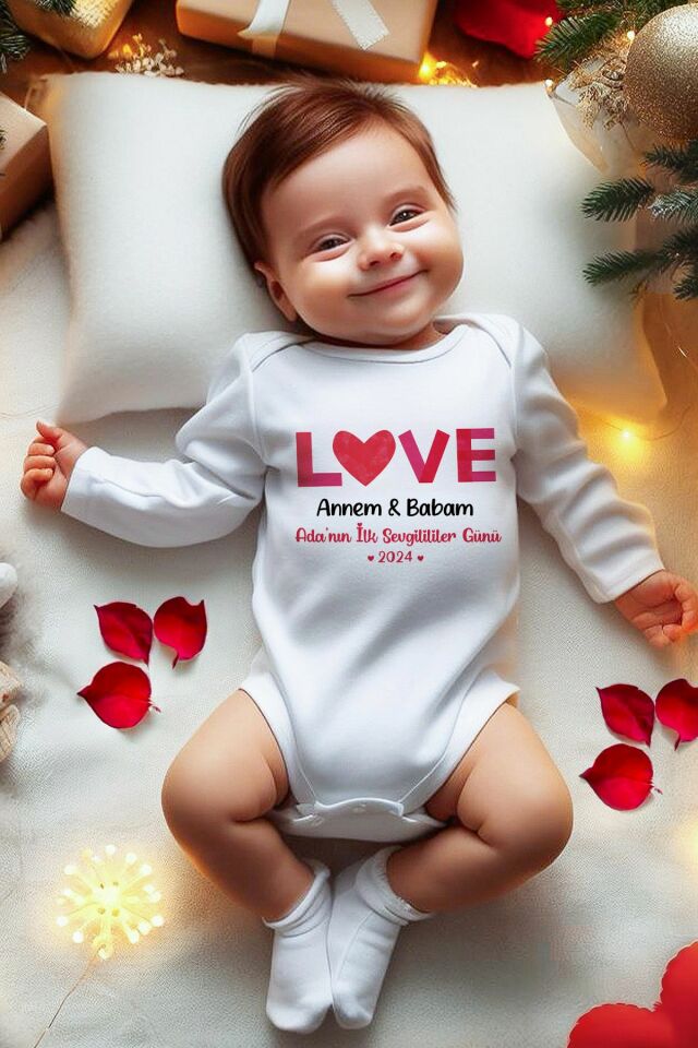 Sevgililer Günü Temalı Bebek Body 3-6 AY - Ekru