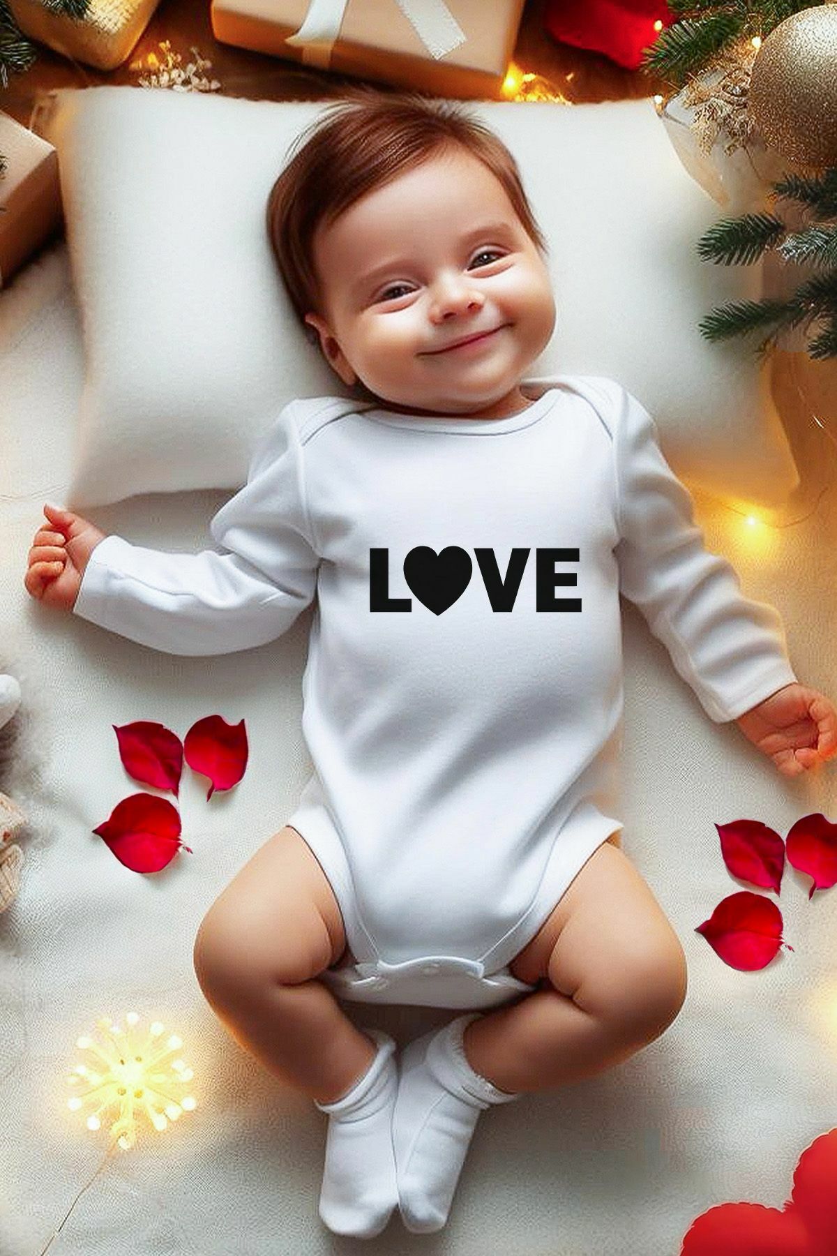 Sevgililer Günü Temalı Bebek Body 3-6 AY - Ekru