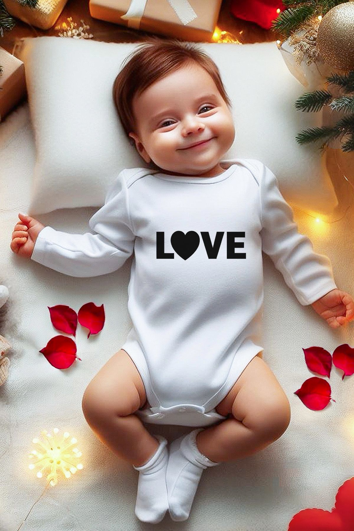 Sevgililer Günü Temalı Bebek Body 6-9 AY - Ekru