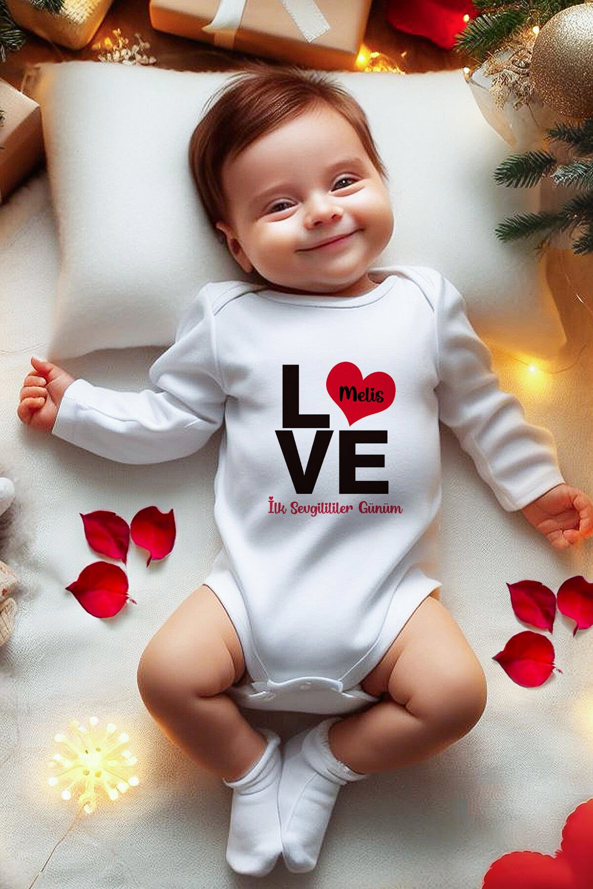 Sevgililer Günü Temalı Bebek Body 24-36 Ay - Ekru