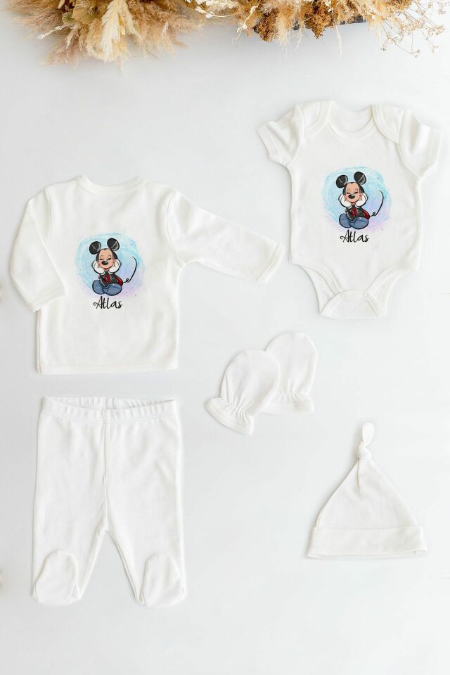 %100 Organik İsme Özel 5li Hastane Çıkışı Alt Üst Takım Set Mickey