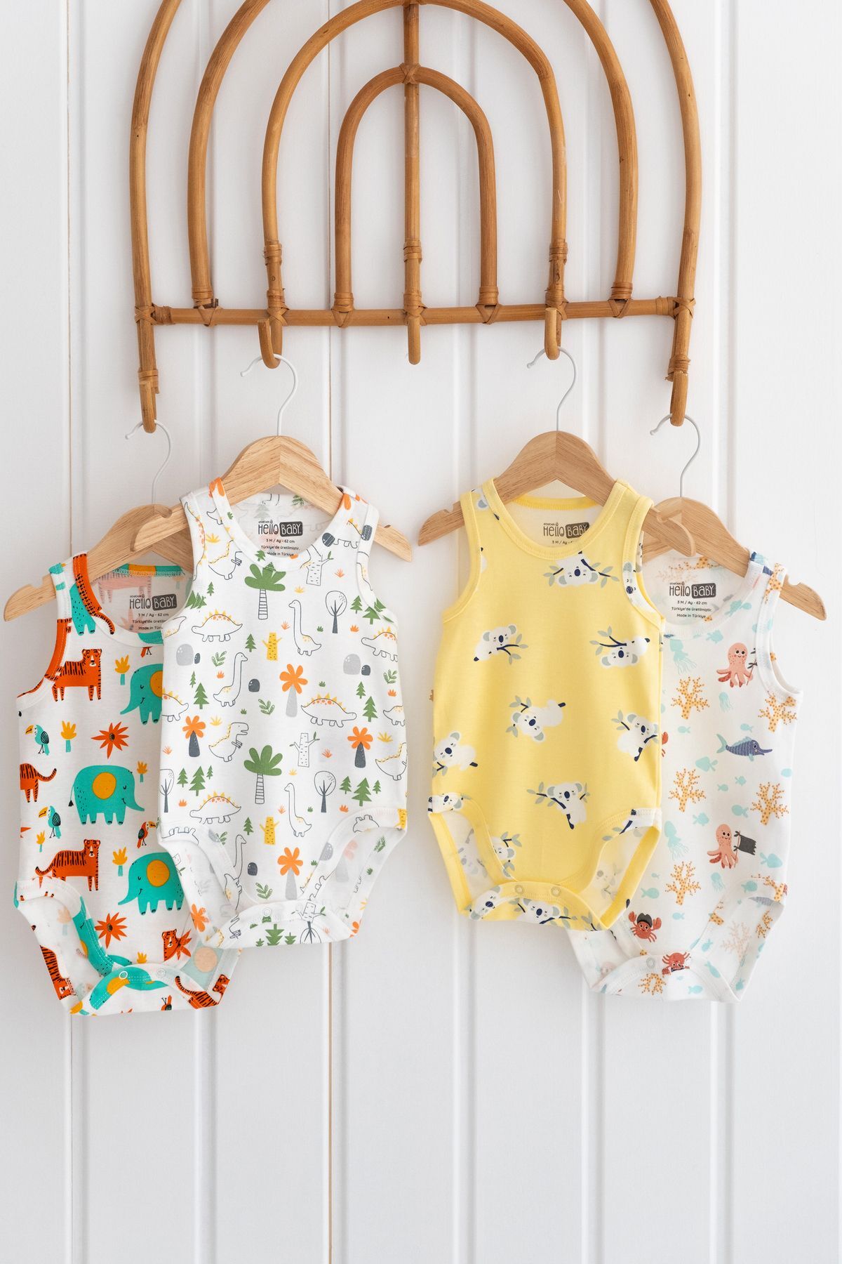 %100 Pamuk 4lü Desenli Bebek Çocuk Atlet