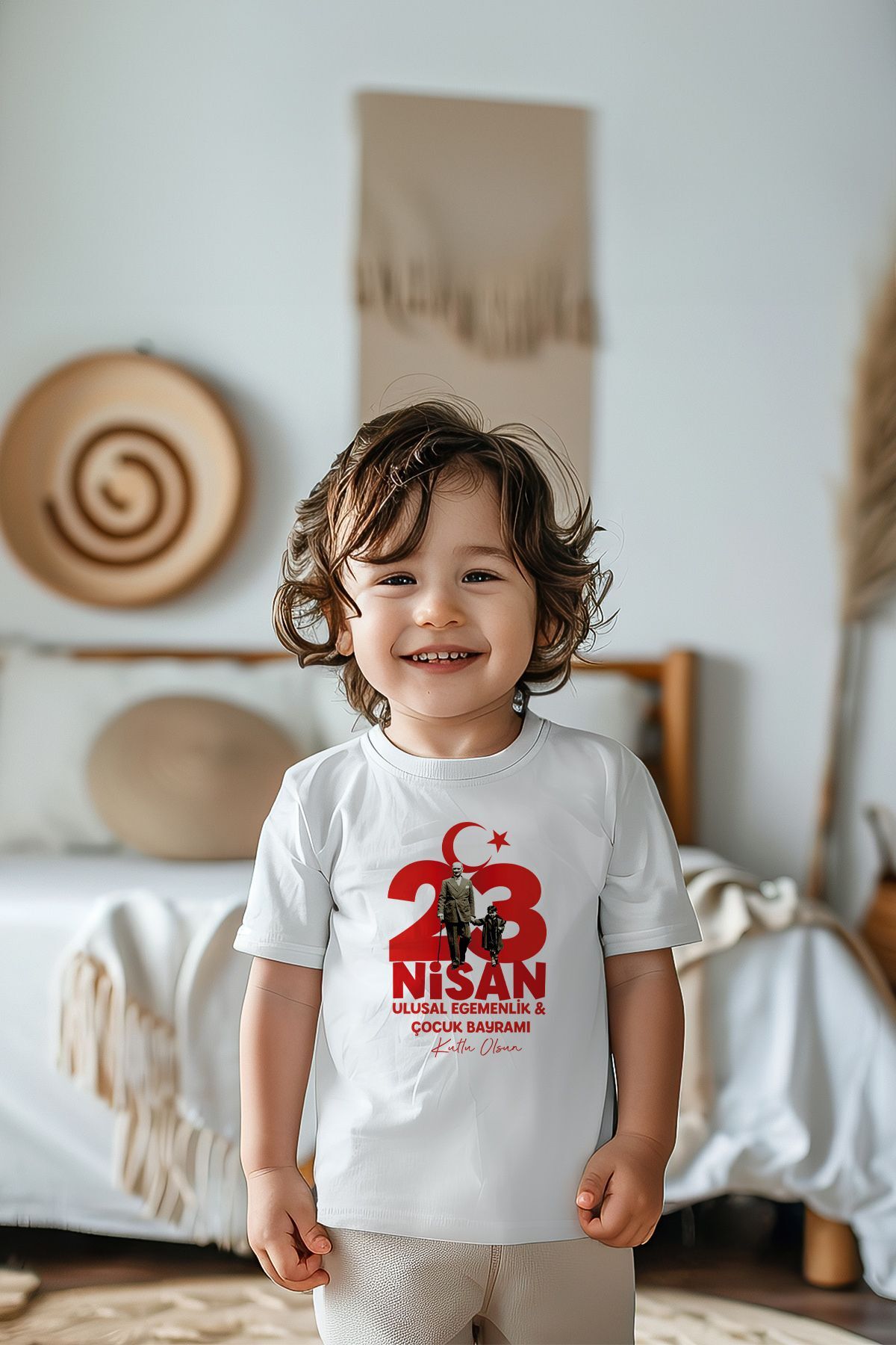 %100 Pamuk Erkek Çocuk 23 Nisan Baskılı Kısa Kollu Tişört