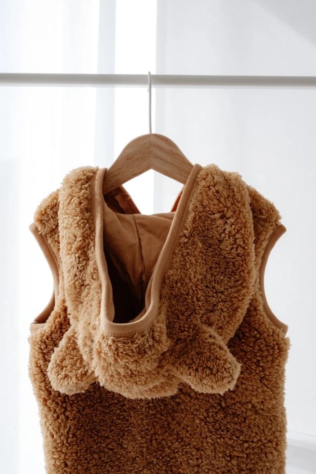 Kapüşonlu Teddy Çocuk Yelek Astarlı Kahverengi