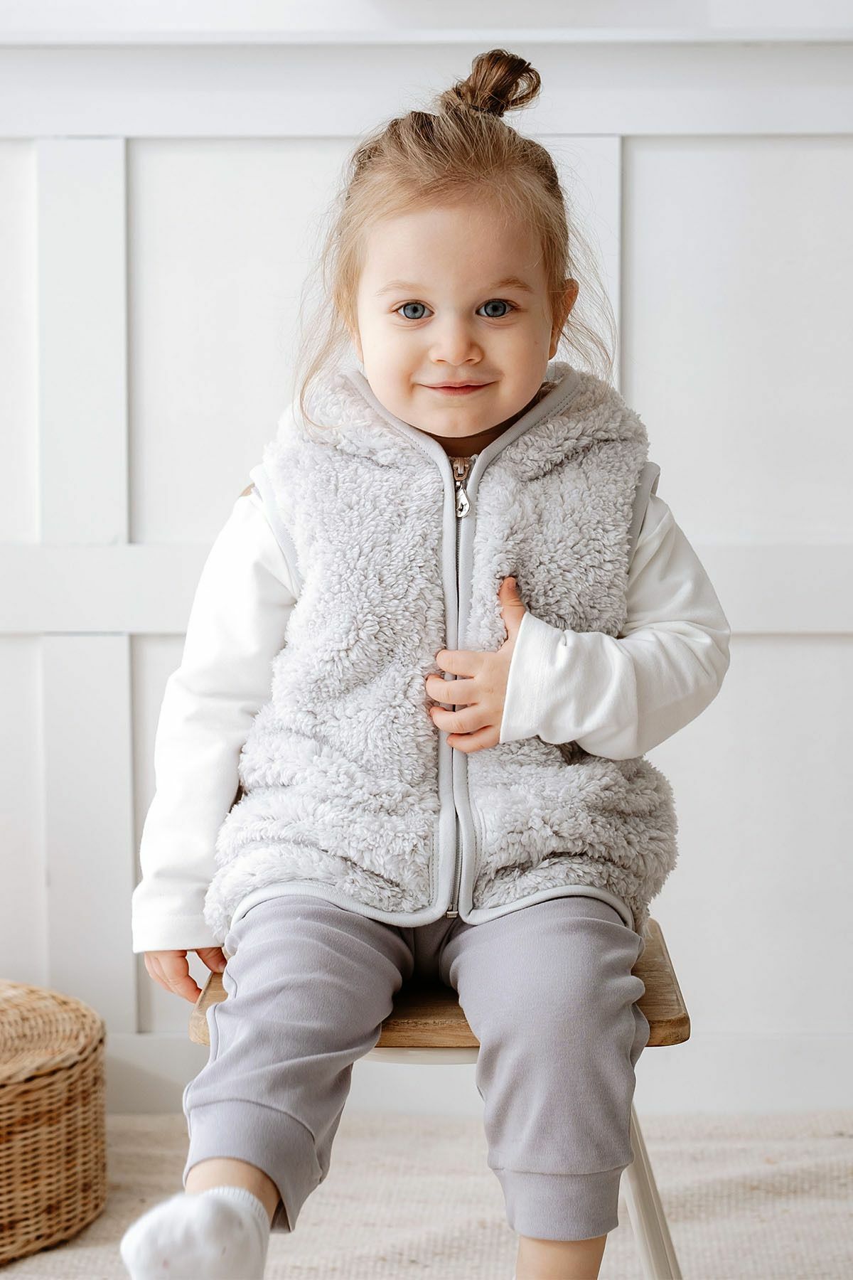 Teddy Peluş Çocuk Yelek Kapüşonlu Astarlı 3d Kulaklı