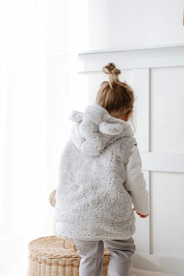 Teddy Peluş Çocuk Yelek Kapüşonlu Astarlı 3d Kulaklı