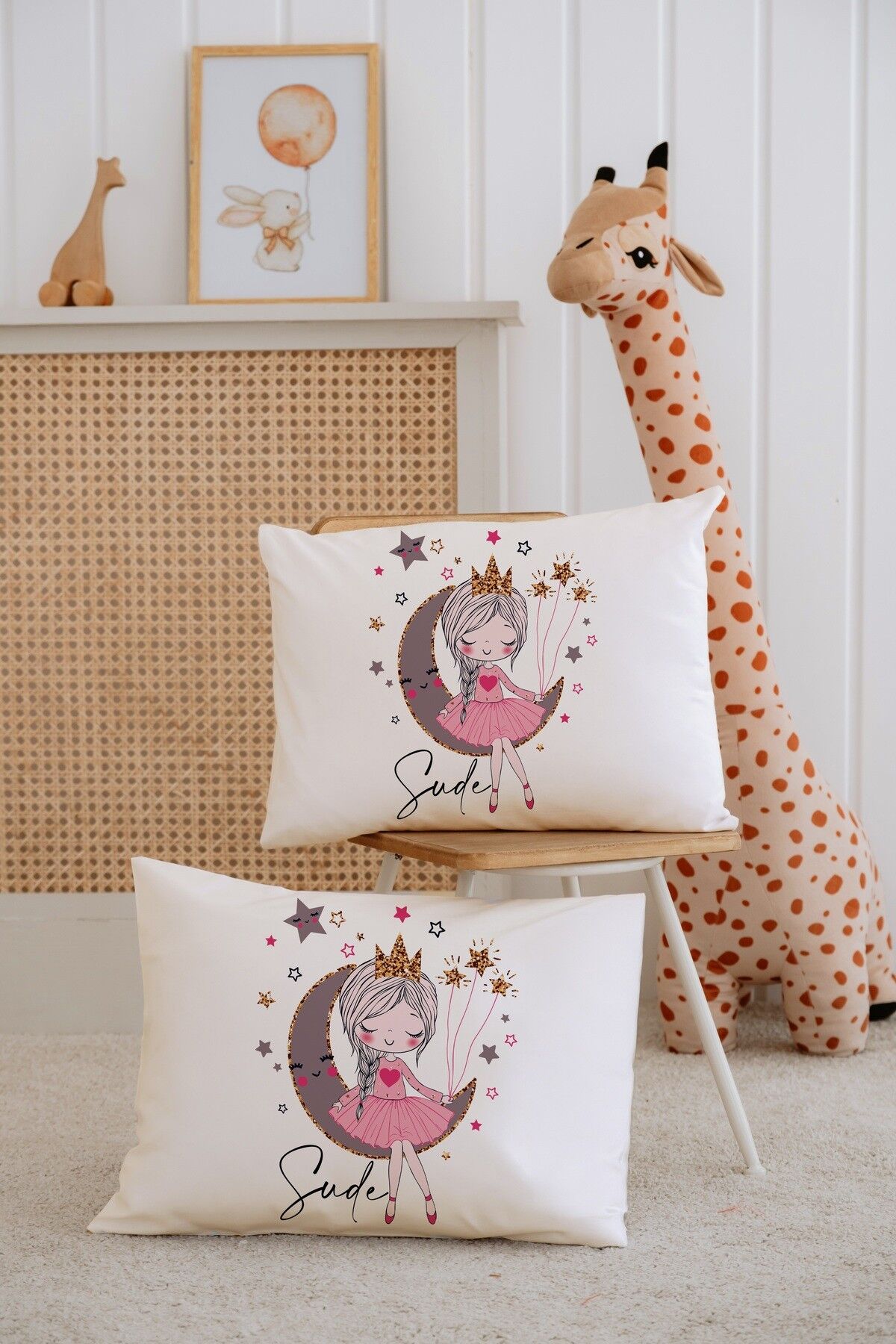 %100 Pamuk İsme Özel 2li Ekru Bebek Yastık Kılıfı 35x45 cm-Ayda ki Kız