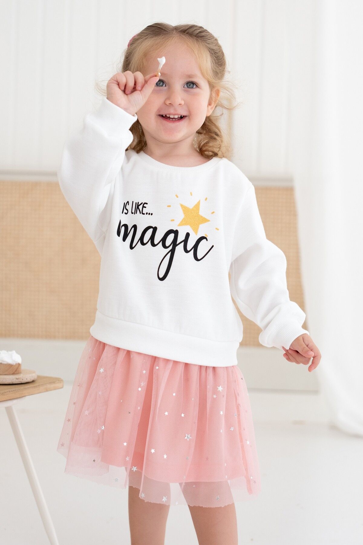 Kız Çocuk Sweatshirt Tütü Etek Elbise Yıldız