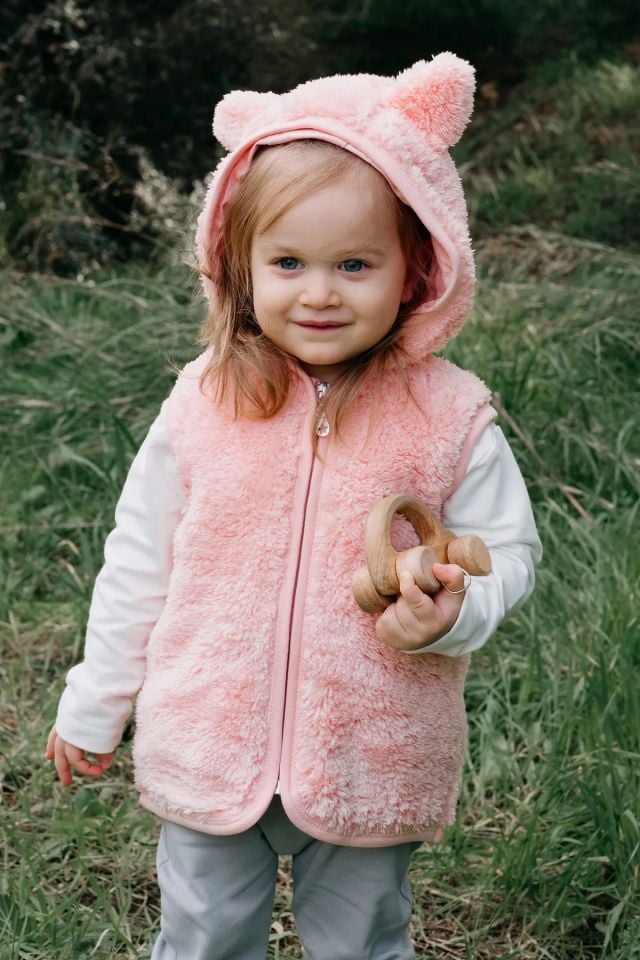 Kapüşonlu Teddy Çocuk Yelek Astarlı Pembe