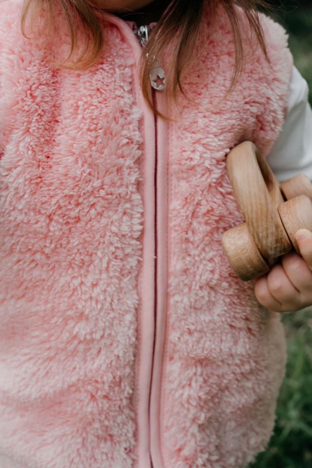 Kapüşonlu Teddy Çocuk Yelek Astarlı Pembe