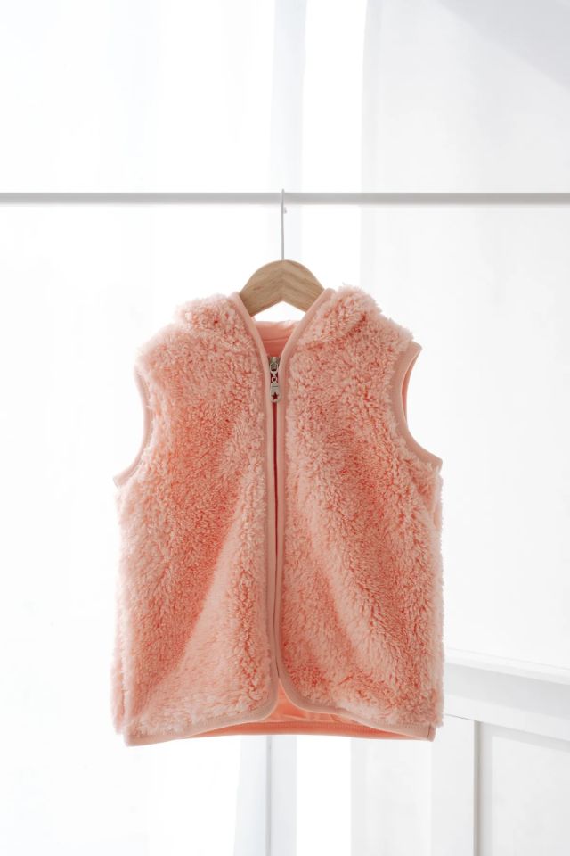 Kapüşonlu Teddy Çocuk Yelek Astarlı Pembe